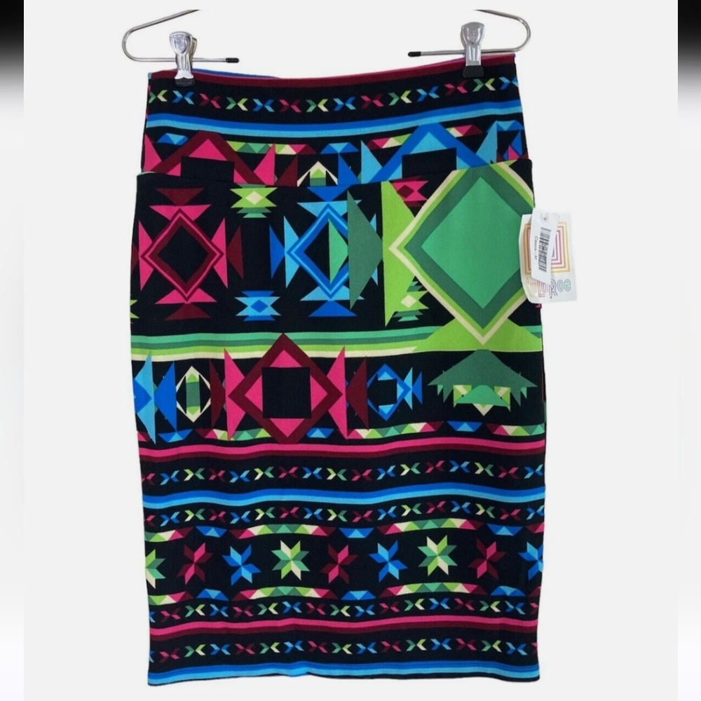 LuLaRoe Bright Aztec Pencil Skirt in Black, Green, Blue, Pink
